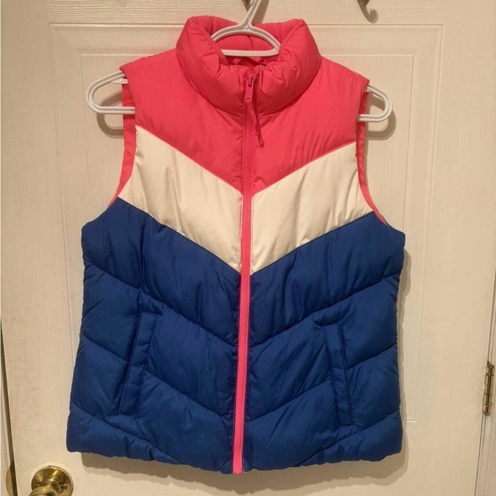 GAP Tri-Color Puffer Vest - Pink, White, Blue